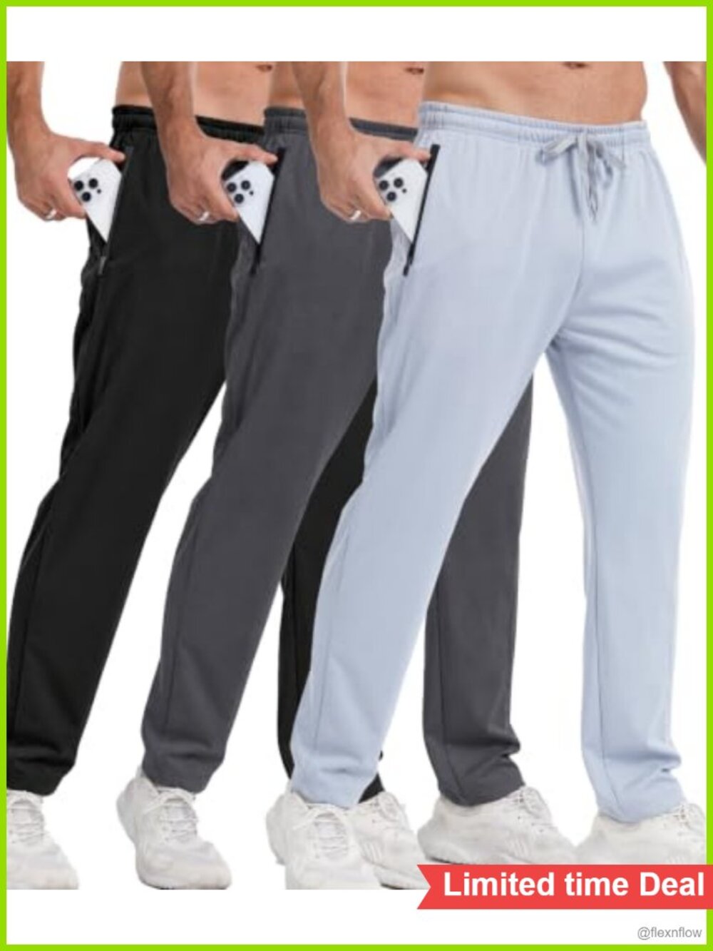 Men's Fleece Lined Sweatpants with Zipper Pockets Tapered Joggers 3 Pack